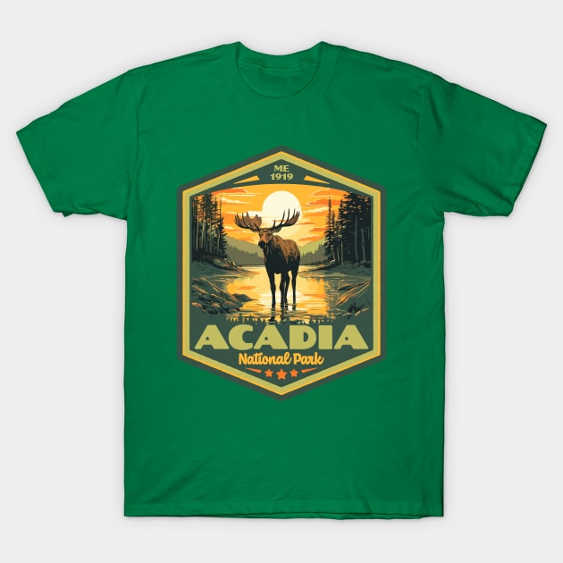 Acadia National Park Vintage WPA Style National Parks Art T-Shirt by GIANTSTEPDESIGN